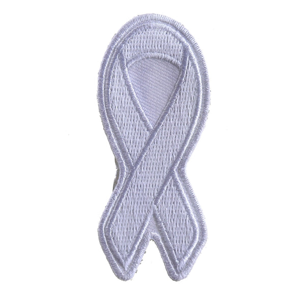 White Lung Cancer Awareness Ribbon Patch - 3x1.25 inch P3778